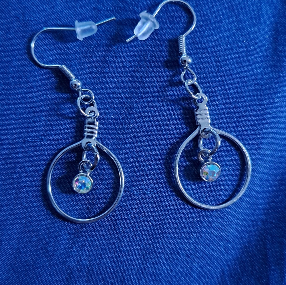 Silver Hoop Earrings with Crystal Accents